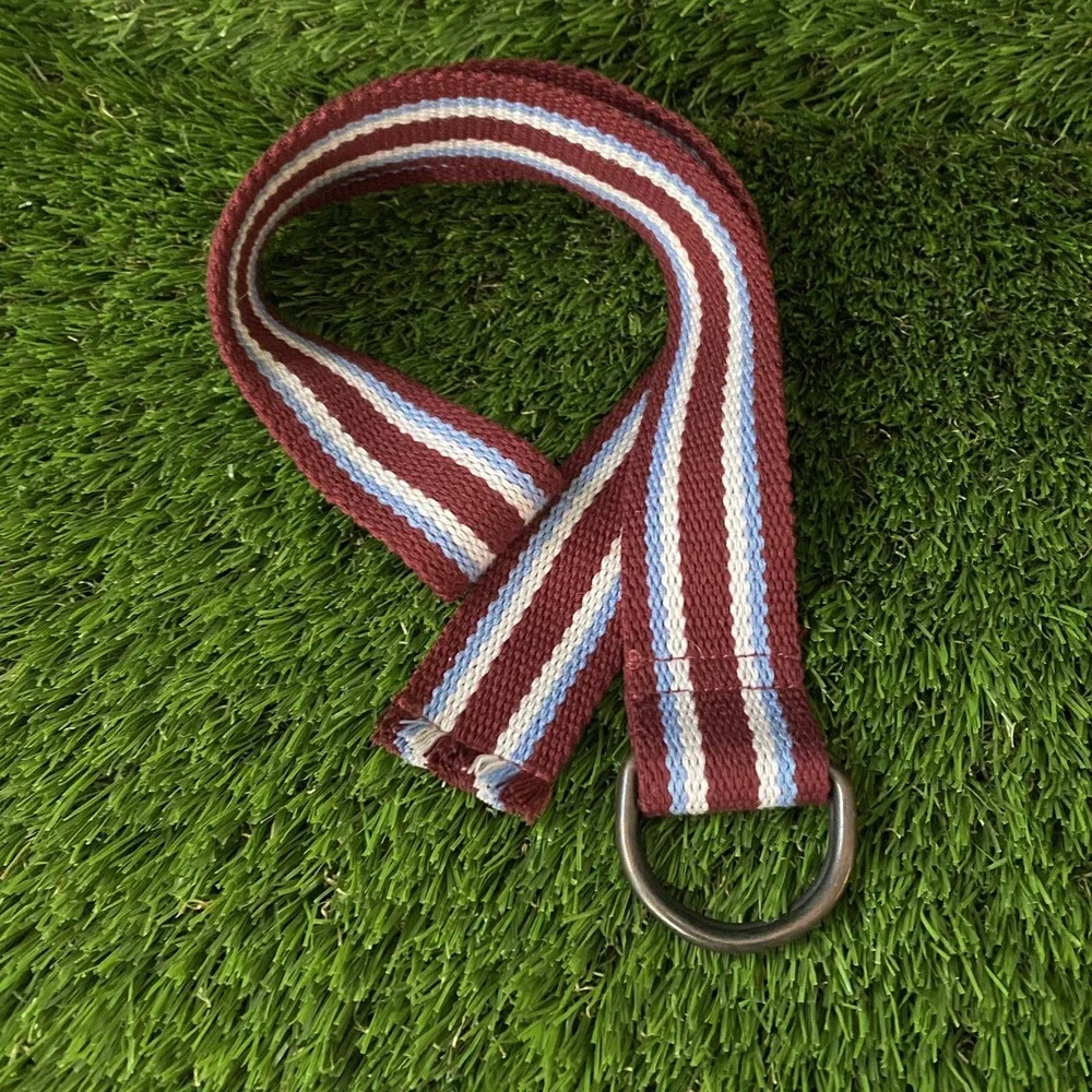 Maroon Blue White Stripe Youth D-Ring Belt Unisex Classic‎ Preppy Multicolored